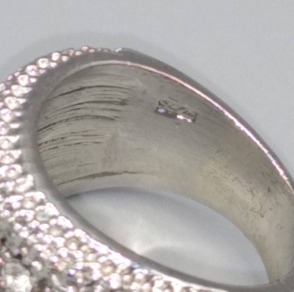 Silver Rhinestone Milgrain Textured Cocktail Ring - Picture 9 of 10